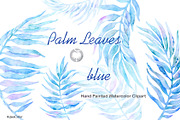 Watercolor clipart Palm Leaves Blue, an Illustration by AqwaColor (Thumbnail 1 of 3)
