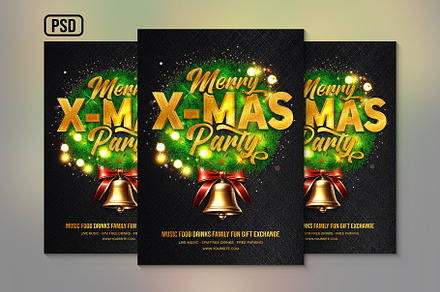 Merry Christmas Party Golden Poster