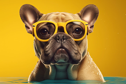 dog in sunglasses at sea, summer vacation concept. Generat, an Animal Photo by Ales Munt