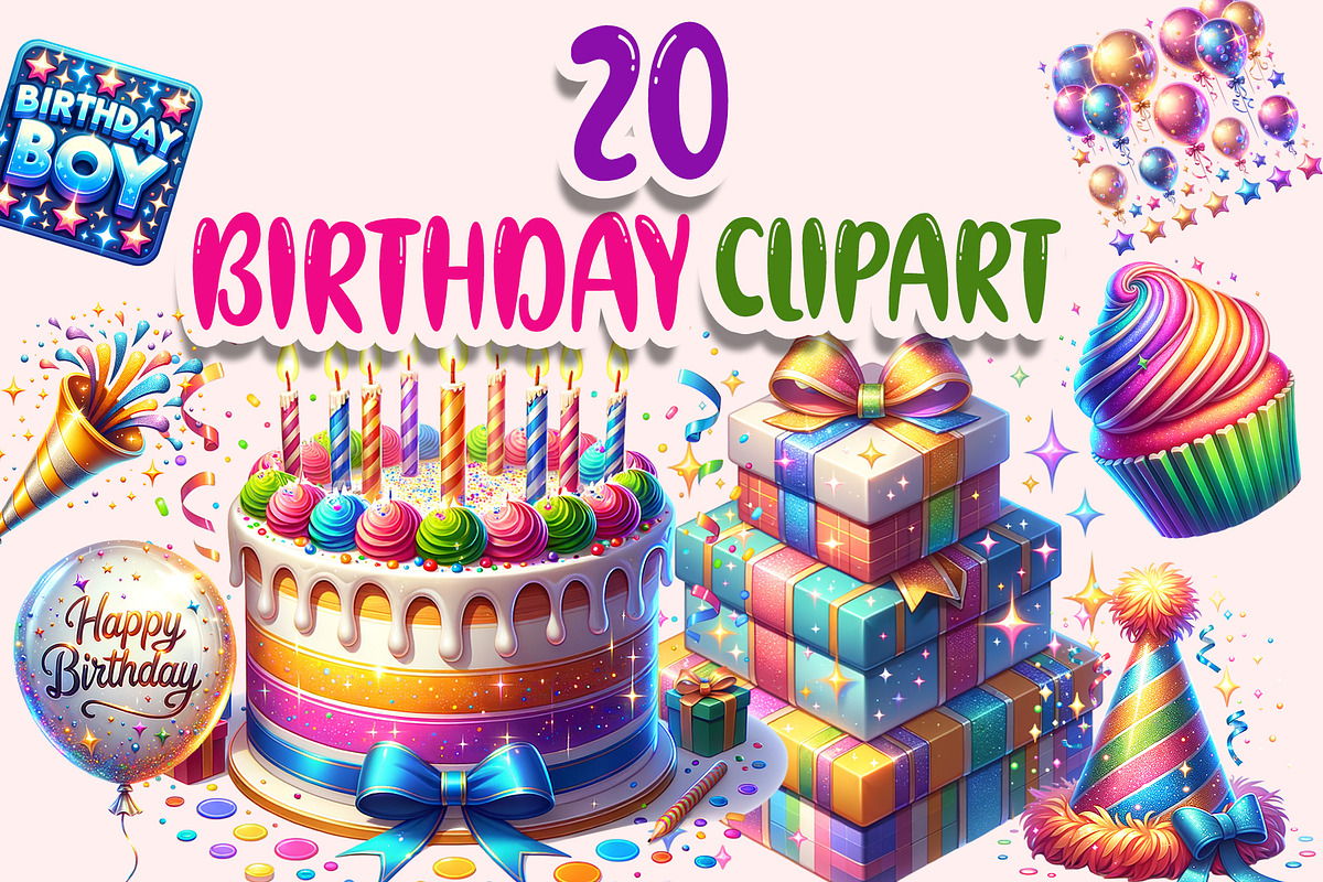 Birthday Clipart PNG Bundle, a Graphic by M9 Design (Photo 1 of 7)