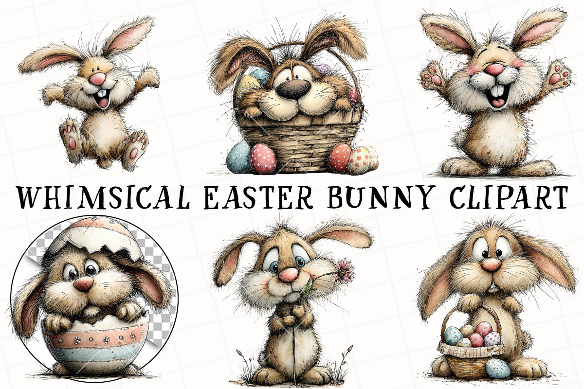 Whimsical Easter Bunny Clipart, an Illustration by OK Design (Photo 2 of 6)