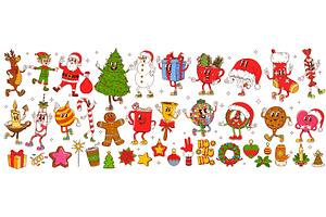 Cartoon Groovy Christmas Characters