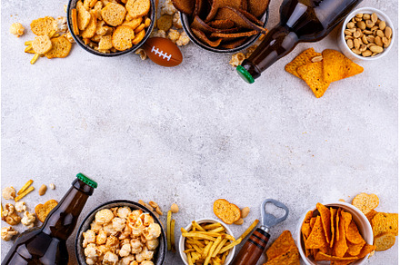 Beer and different snacks for