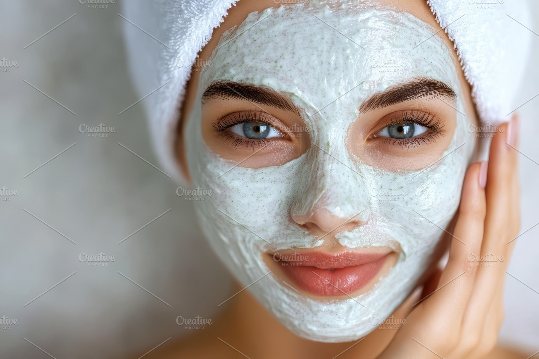 Beautiful girl applying a facial, a Photo by Pavel_design