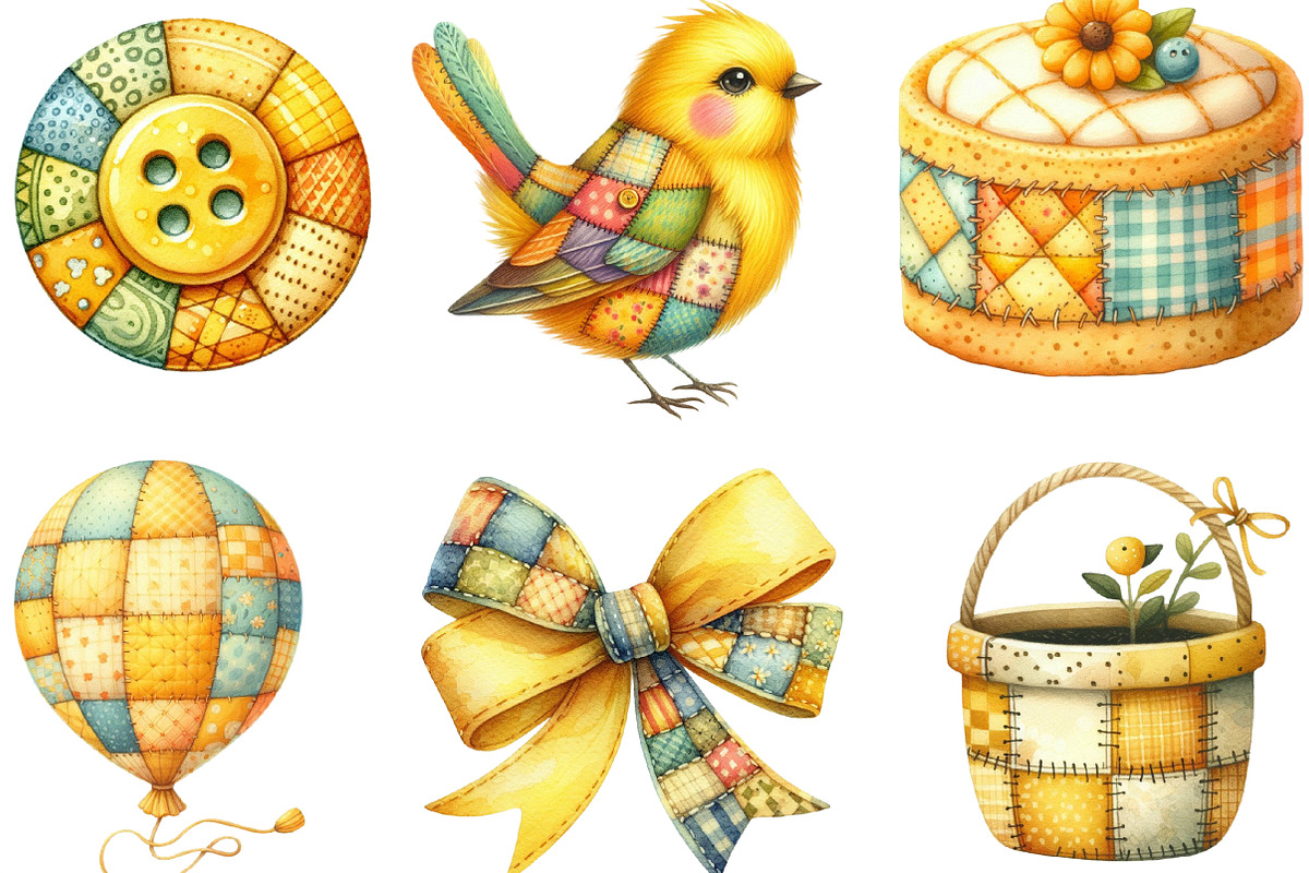 Yellow Patchwork Summer Clipart, an Illustration by Designking (Photo 3 of 4)