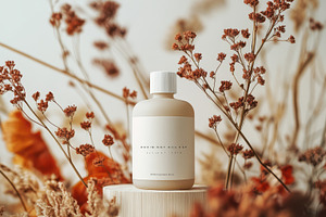 Minimalist product shot of a bottle, a Background Photo by Pixeness Studio