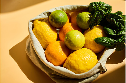 Fresh citrus fruits and basil