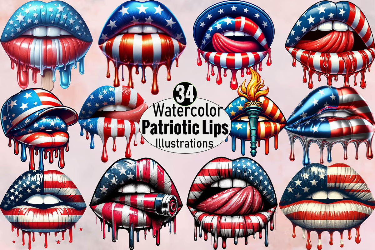4th of July USA Dripping Lips, an Illustration by SVGArt (Photo 1 of 8)