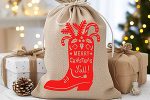 Cowboy Christmas Boot Silhouette Svg