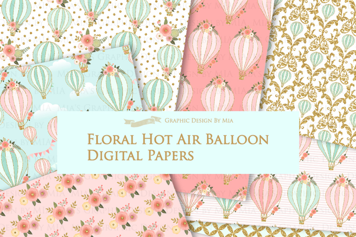 Hot Air Balloon Glitter Gold Set, a Texture Illustration by Mia's Graphic Design (Photo 9 of 9)