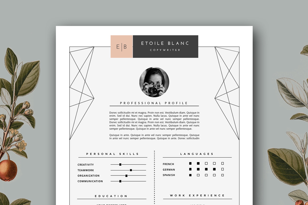 Creative Resume Template for MS Word, a Resume Template by Botanica Paperie (Photo 1 of 6)