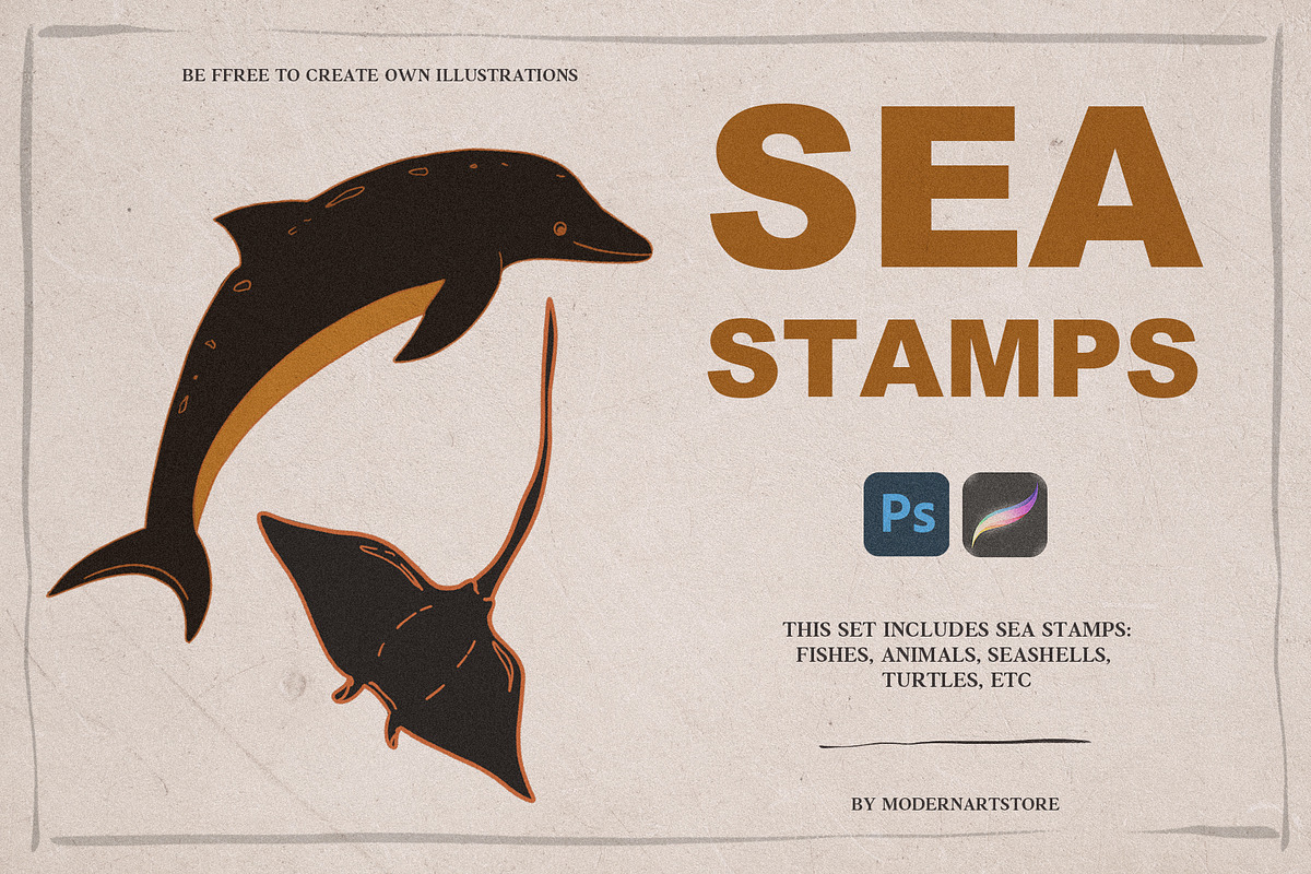 SEA STAMPS for Procreate / Photoshop, a Brush Add-On by Spark Studio Brushes (Photo 2 of 7)