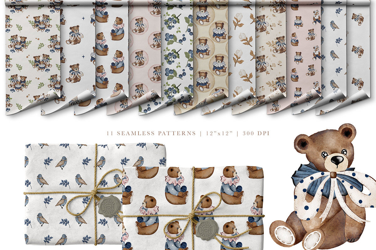 Blueberry Teddy Bears Watercolor Set, an Animal Illustration by Pati Paints (Photo 10 of 12)