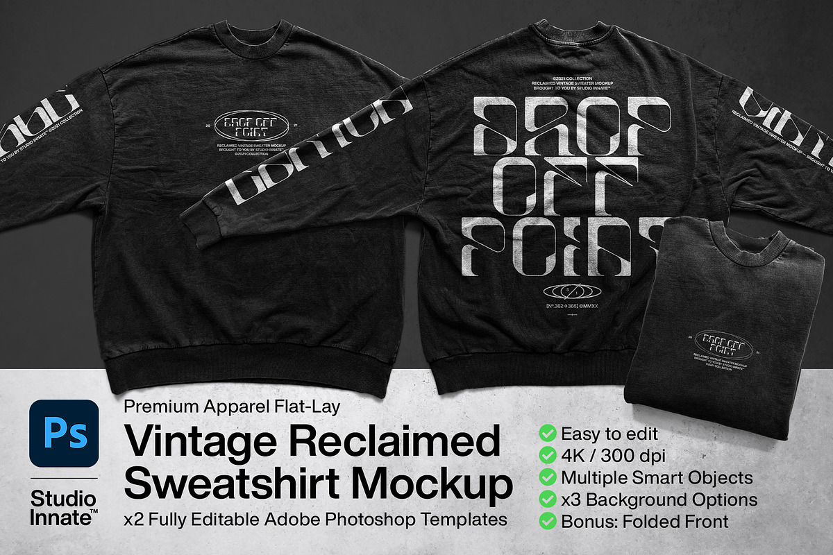 Vintage Reclaimed Sweatshirt Mockup, a Hoody Mockup by Studio Innate (Photo 1 of 6)