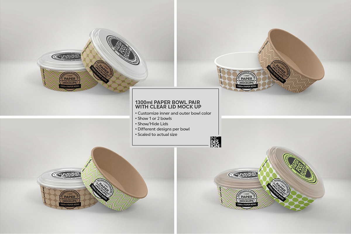 Paper Bowls with Clear Lids Mockup, a Packaging Mockup by INCDesign (Photo 2 of 8)