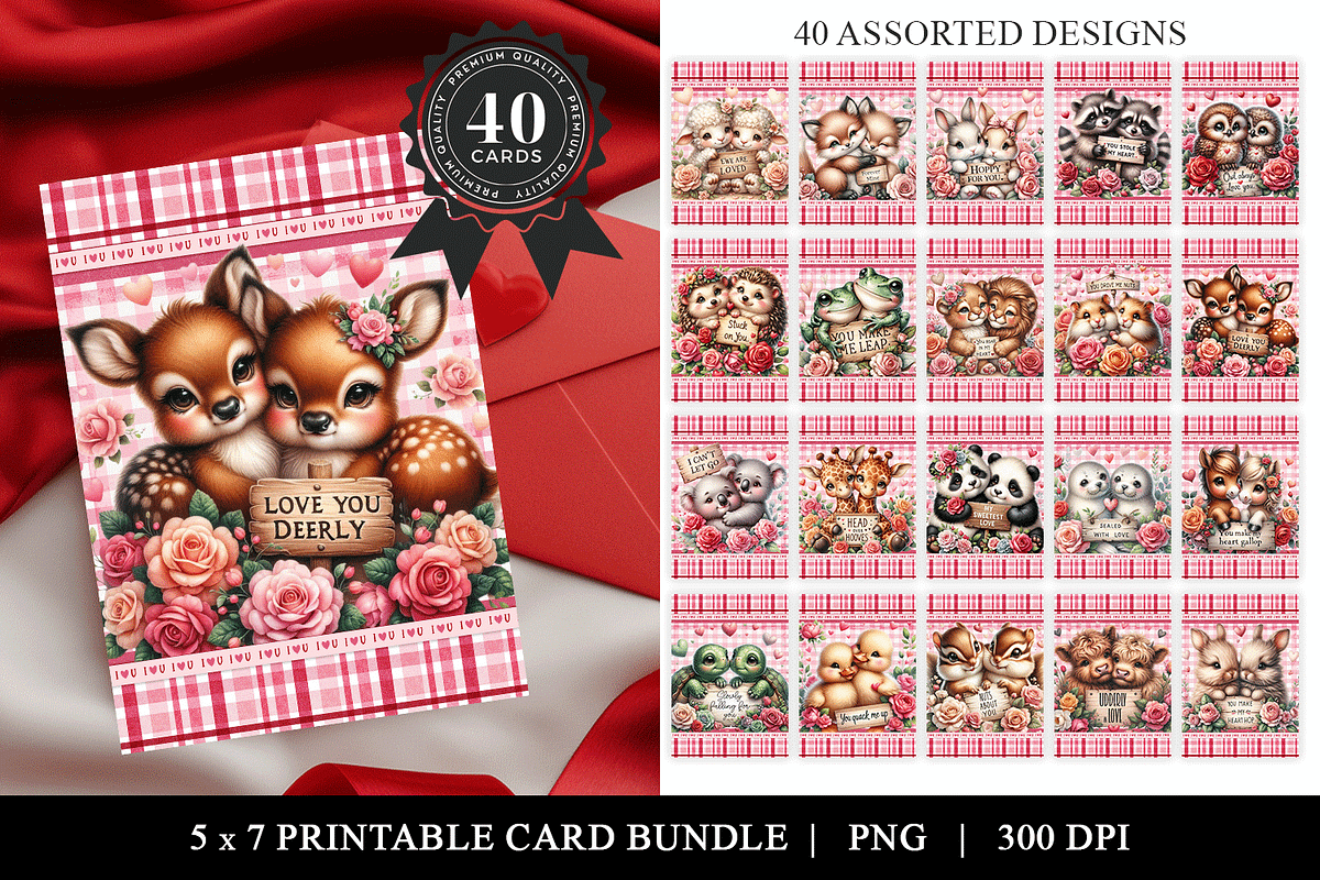 Cute Valentine Animal Card Bundle, a Stationery Template by Bijou Bay (Photo 1 of 2)