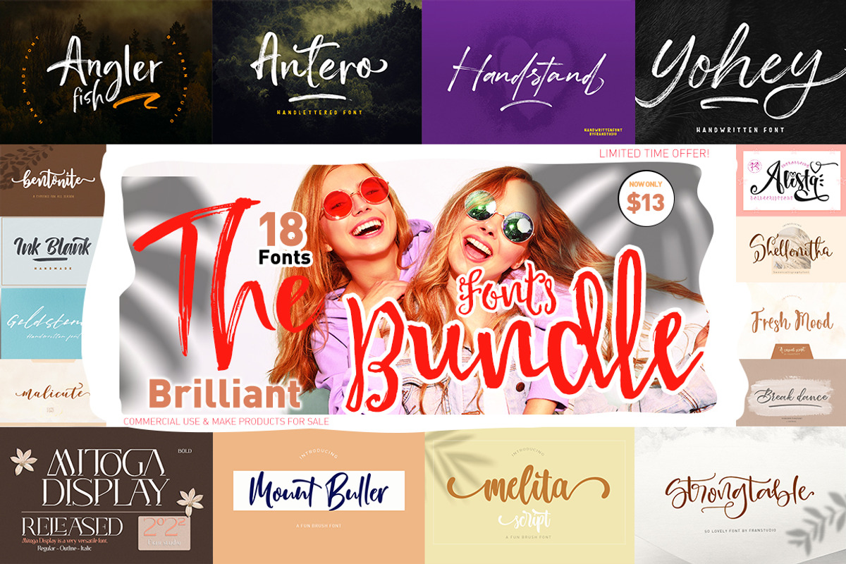 The brilliant fonts bundle, a Script Font by Franstudio (Photo 1 of 20)