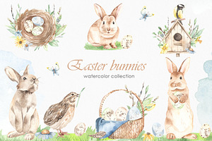 Easter Bunnies Watercolor