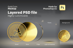 Gold Coin Mockup For Photoshop CC