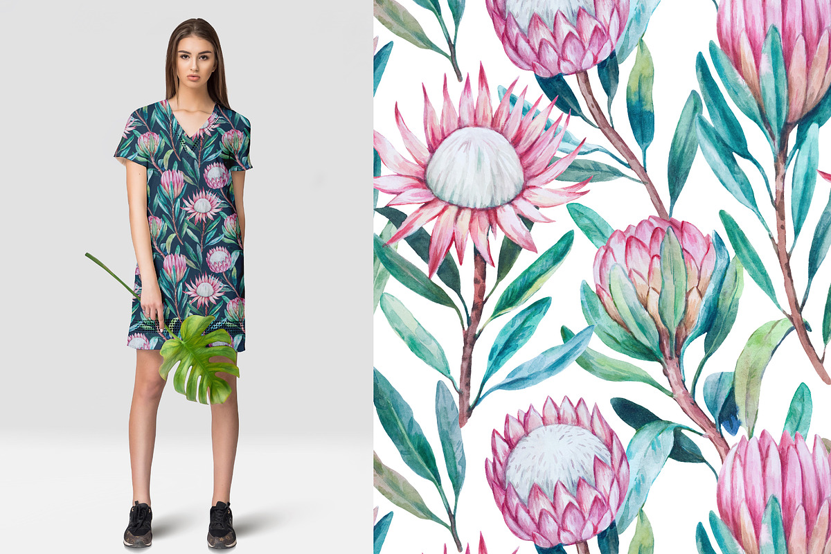 Protea flowers watercolor pattern, a Pattern Graphic by Robusta (Photo 3 of 5)