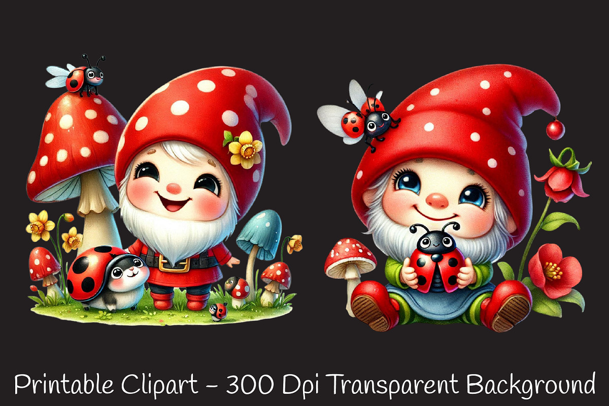 Ladybug gnomes clipart, an Illustration by RobertsArt (Photo 3 of 7)