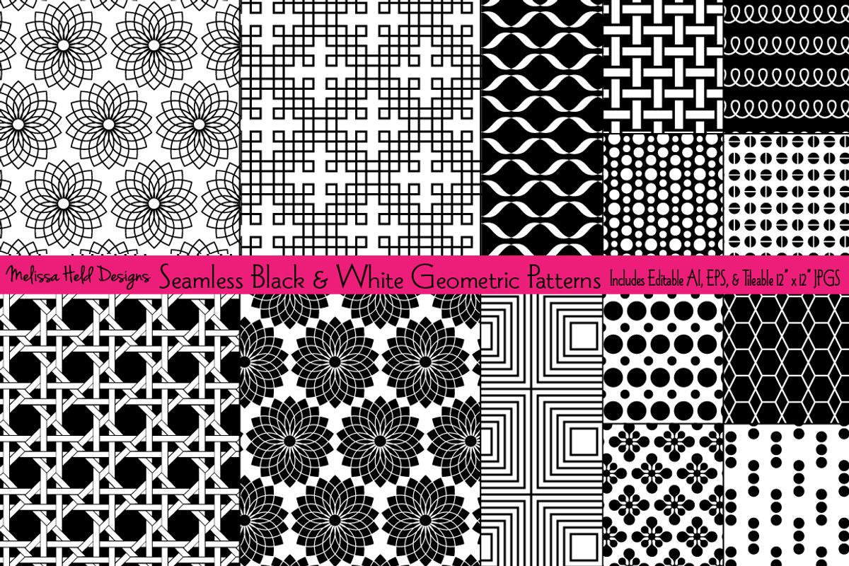 Seamless Black Geometric Patterns, a Pattern Graphic by Melissa Held Designs (Photo 1 of 8)