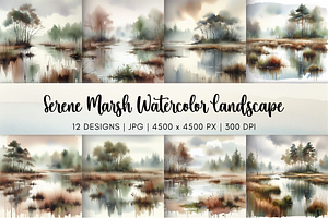 Serene Marsh Watercolor Landscape
