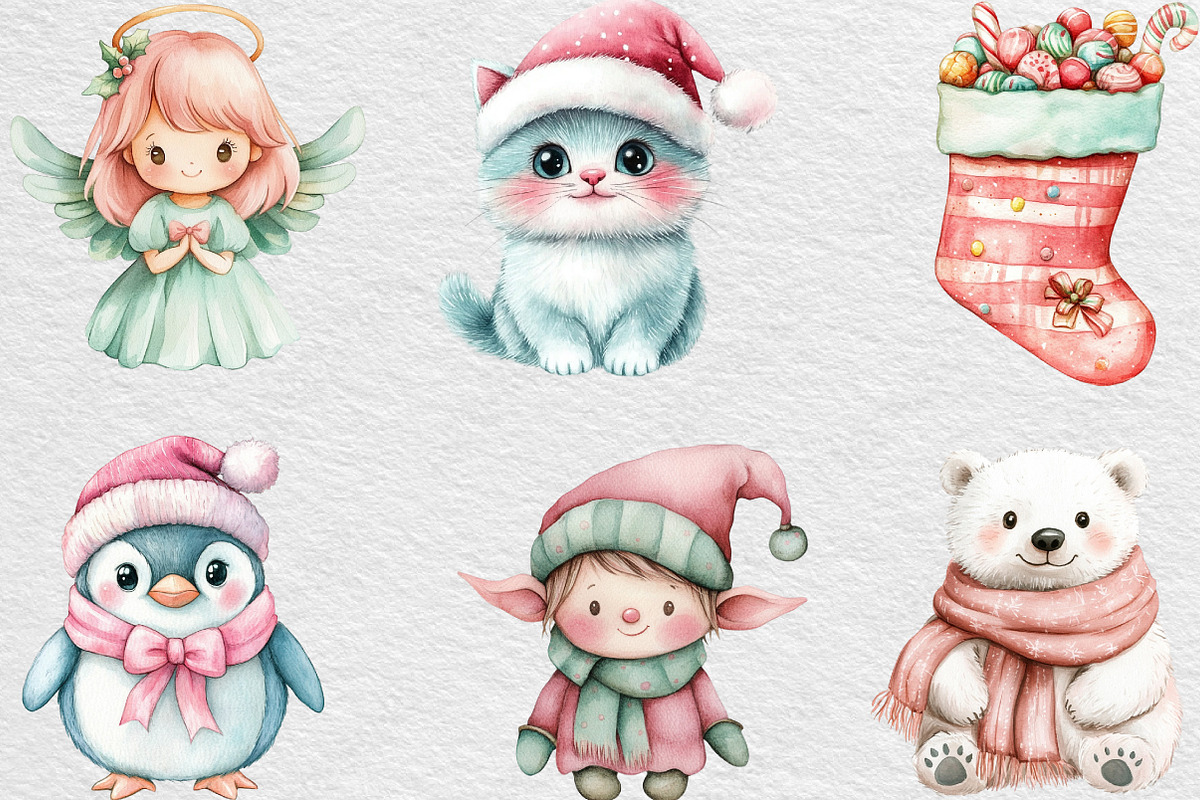 Kawaii Pink Mint Christmas Clipart, an Illustration by Black Bird Studio (Photo 3 of 6)