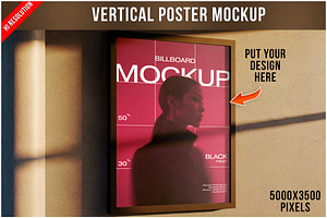 Vertical Poster on Wall mockup PSD, an Advertising Mockup by Bruno's Shop
