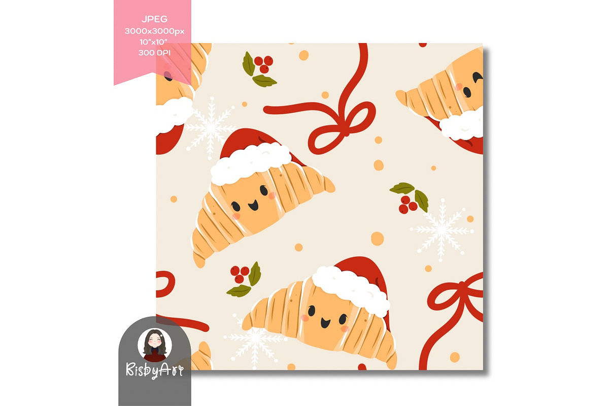 Coquette Christmas Croissant Pattern, a Pattern Graphic by KisbyArt (Photo 2 of 3)