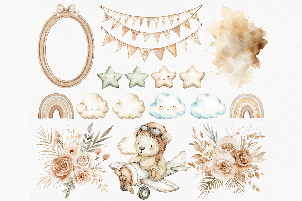 Boho Baby, Teddy Bear Clipart, a Decorative Illustration by ClipArtCharm (Photo 3 of 6)