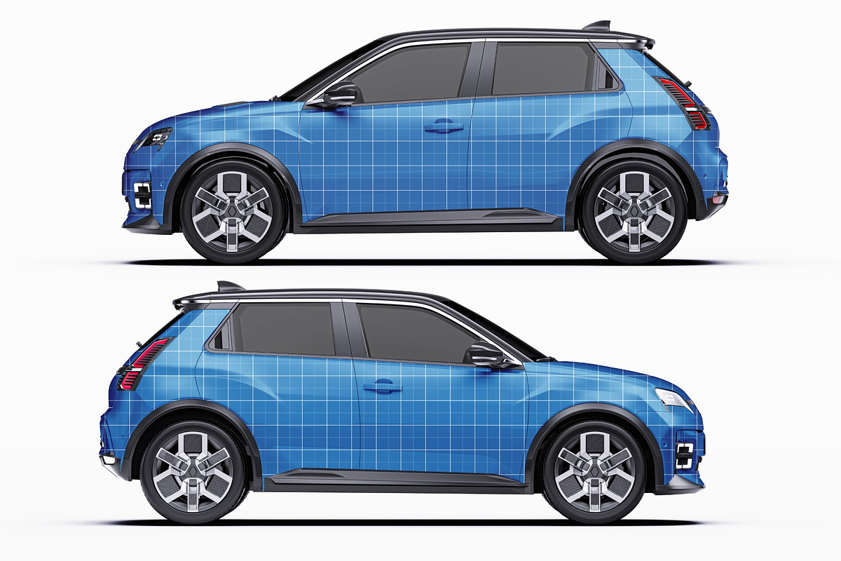 Retro Electric Hatchback Mockup Set, an Advertising Mockup by Halal Graphic Studio (Photo 10 of 16)