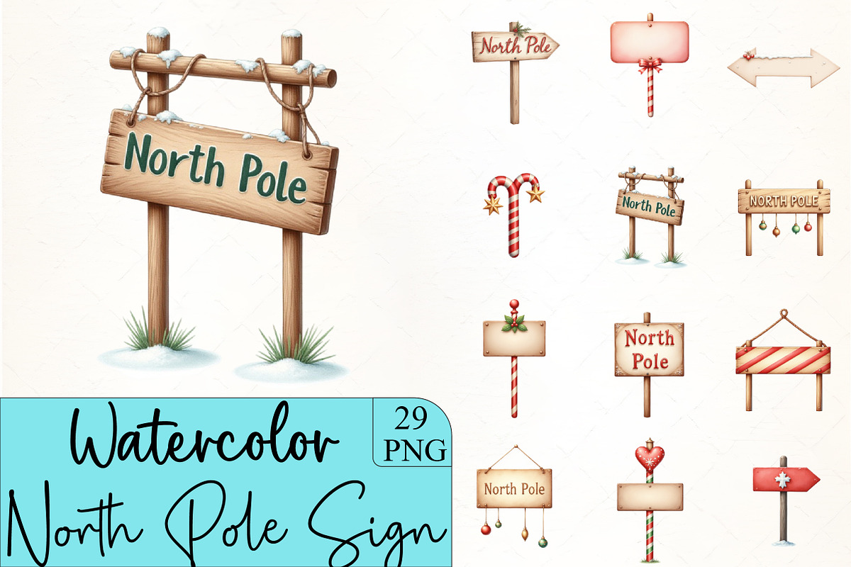 Christmas North Pole Sign Clipart, an Illustration by CrexoraLab (Photo 1 of 5)