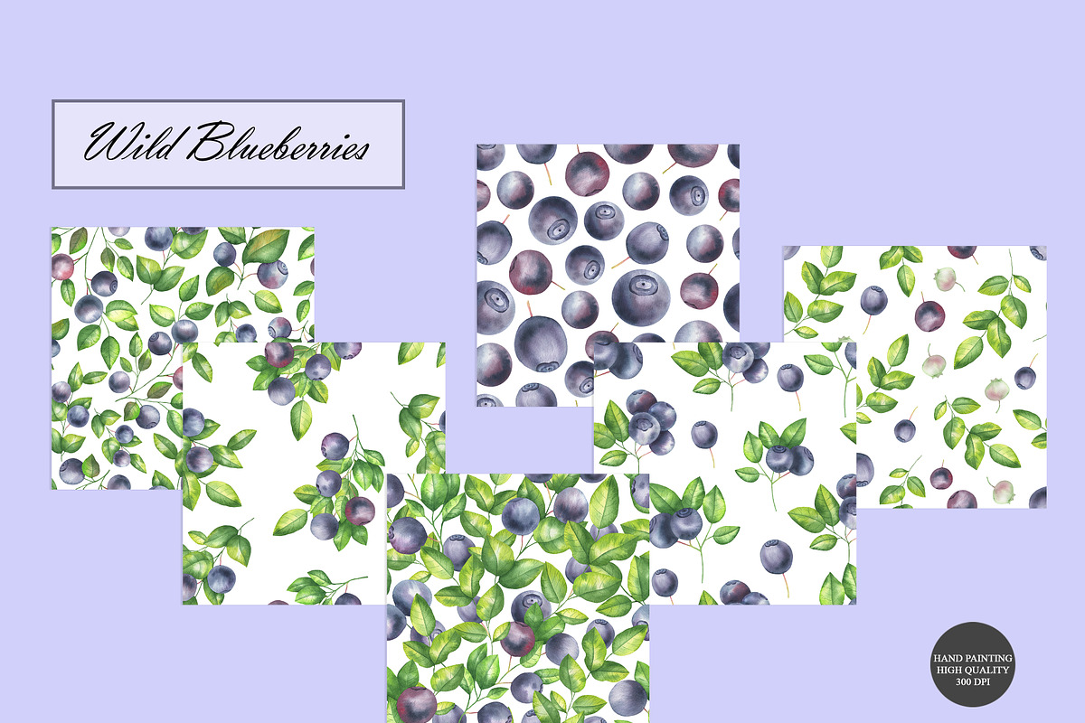 Blueberries Watercolor Patterns, an Illustration by OlDm_Shop (Photo 8 of 10)