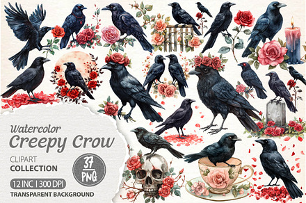 Creepy Crow Clipart, an Illustration by Dream Creation