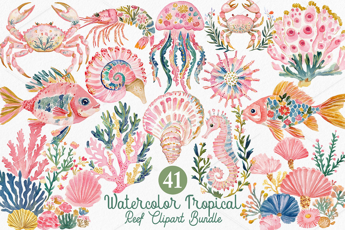 Watercolor Tropical Reef Clipart PNG, a Seasonal Illustration by Canvas Craft (Photo 1 of 7)