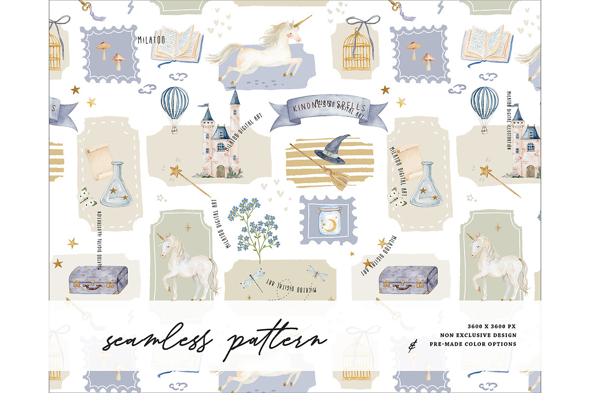 Wizard Unicorn Fantasy pattern, a Pattern Graphic by Milatoo (Photo 1 of 3)