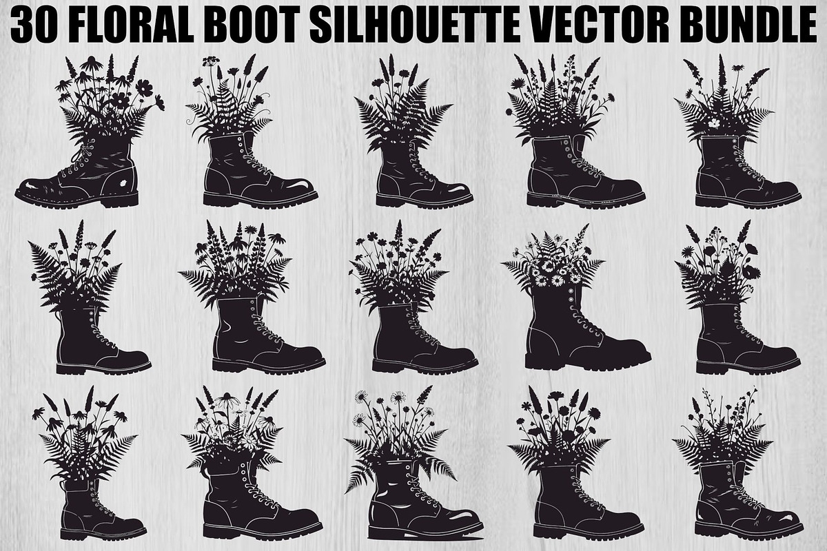 Floral Boot Silhouette Bundle, an Illustration by Gaye Art (Photo 1 of 31)