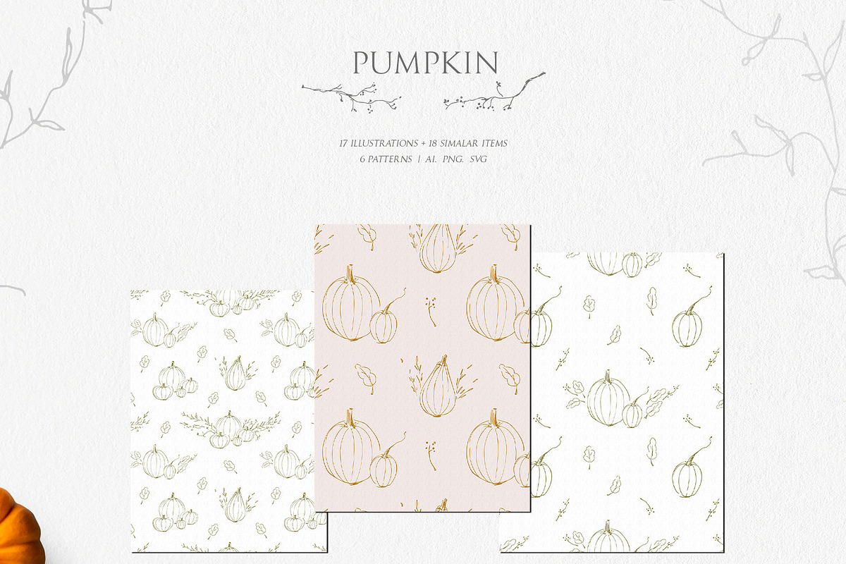 Pumpkin line art. Fall floral wreath, an Illustration by Summer Nightingale Art (Photo 5 of 8)