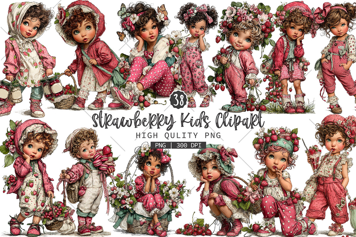 Strawberry Kids PNG Clipart, a Seasonal Illustration by OK Design (Photo 1 of 6)