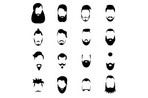 Cartoon Bearded Man Haircut Icon Set