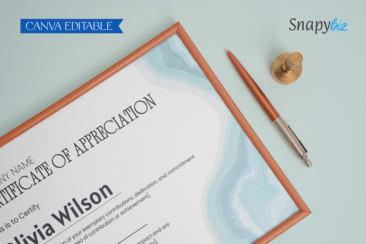 Blue Certificate Appreciation Canva, a Card Template by Snapybiz (Photo 9 of 10)