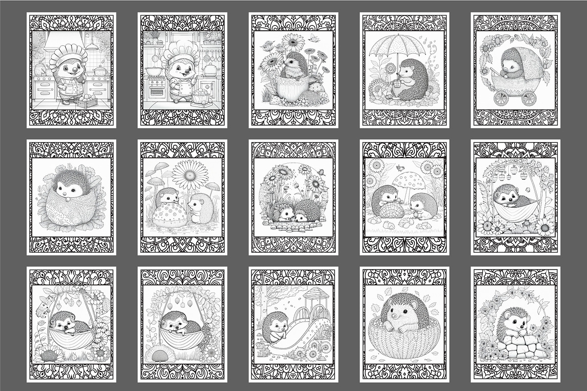 60 Happy Hedgehog Coloring Pages, an Animal Illustration by Blue Digital Studio (Photo 5 of 5)