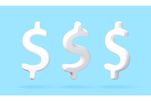 3D Three white dollar signs, a Finance Illustration by Abscent