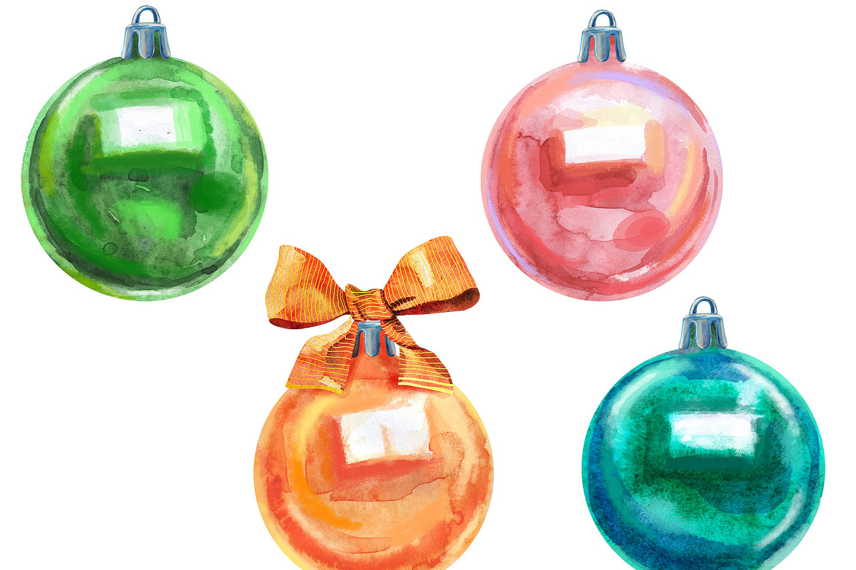 Watercolor Christmas baubles clipart, a Decorative Illustration by Watercolor fantasy (Photo 5 of 5)