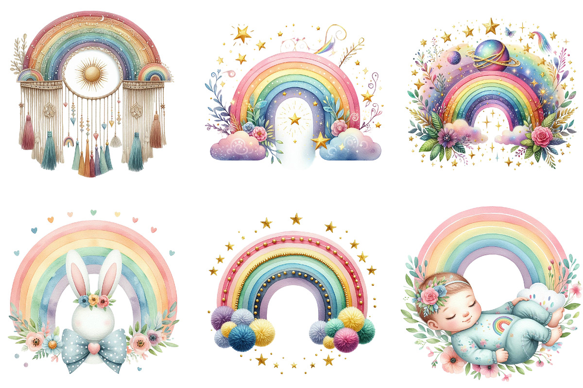 Baby Rainbow Boho Clipart, an Illustration by DreamArtGraphic (Photo 3 of 7)
