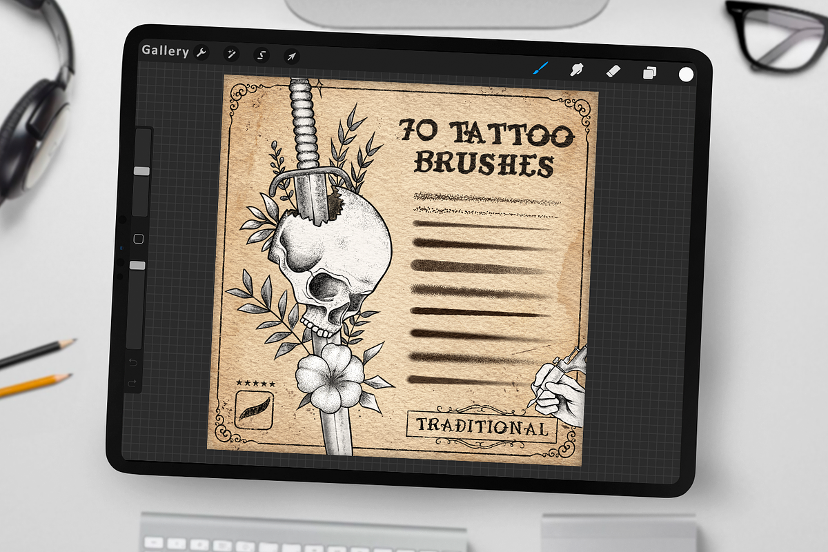 70 Tattoo Brushes for Procreate, a Brushes & More by Disyukov (Photo 1 of 11)