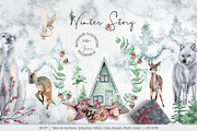 Winter Story Watercolor Clipart, an Animal Illustration by BalanceUA (Thumbnail 1 of 13)