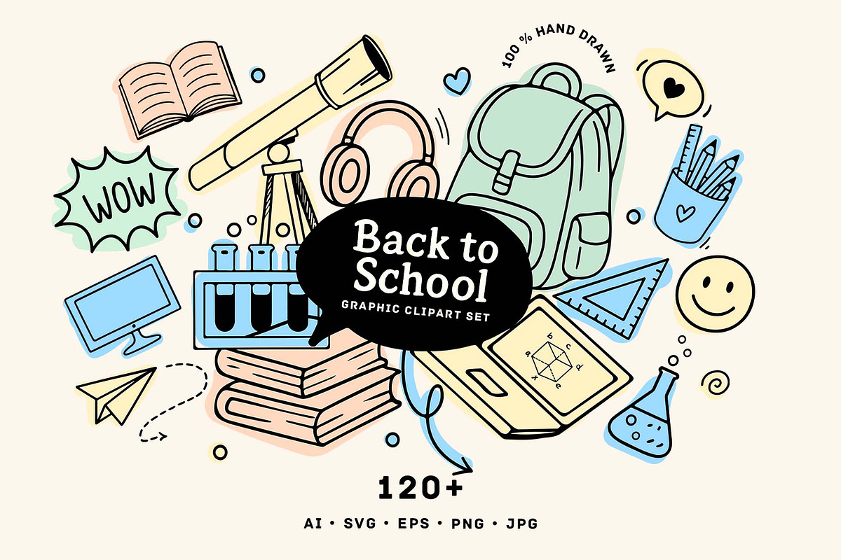 Back to School Line Art Clipart, an Education Illustration by VerAna (Photo 1 of 13)