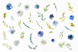 White & Blue Watercolor Flowers Rose